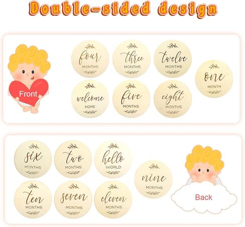 Grevosea 7 Pcs Baby Milestone Cards, Double Sided Wooden Baby Months Signs Welcome Home or Hello World Sign Cards Baby Shower Gifts for New Parents 0-12 Months Newborn Growth Recording in Saudi Arabia