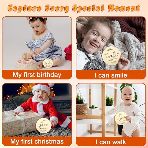 Grevosea 7 Pcs Baby Milestone Cards, Double Sided Wooden Baby Months Signs Welcome Home or Hello World Sign Cards Baby Shower Gifts for New Parents 0-12 Months Newborn Growth Recording in Saudi Arabia