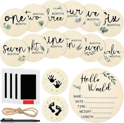 Baby Announcement Sign, Round Baby Nursery Name Signs Monthly Baby Milestone Monthly Milestone Wood Discs Hello World Newborn Sign for Photo Prop(Plant) in Saudi Arabia