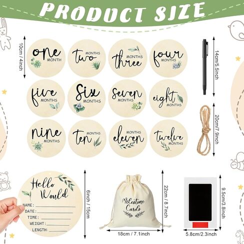 Baby Announcement Sign, Round Baby Nursery Name Signs Monthly Baby Milestone Monthly Milestone Wood Discs Hello World Newborn Sign for Photo Prop(Plant) in Saudi Arabia