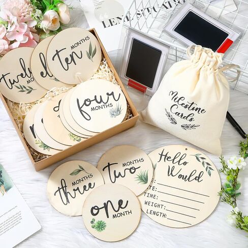 Baby Announcement Sign, Round Baby Nursery Name Signs Monthly Baby Milestone Monthly Milestone Wood Discs Hello World Newborn Sign for Photo Prop(Plant) in Saudi Arabia