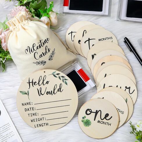 Baby Announcement Sign, Round Baby Nursery Name Signs Monthly Baby Milestone Monthly Milestone Wood Discs Hello World Newborn Sign for Photo Prop(Plant) in Saudi Arabia