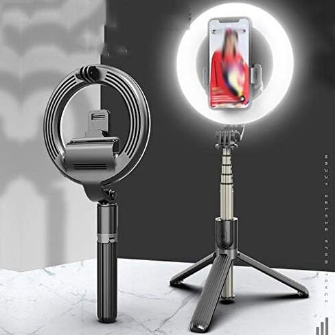 Foldable Portable Selfie Stick Light with Tripod Stand Mobile Phone Holder LED Rechargeable Dimmable RingLight in Saudi Arabia