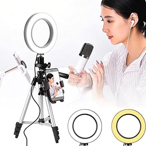 Selfie Led Lamp Light with 43 Inch Tripod Stand Holder Remote Photography Camera Dimmable(16cm-Tripod-Sliver) in Saudi Arabia