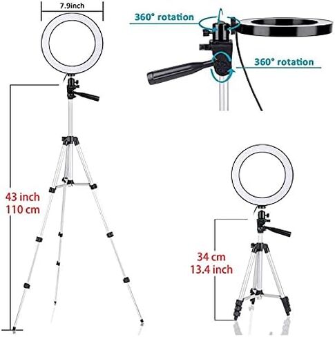 Selfie Led Lamp Light with 43 Inch Tripod Stand Holder Remote Photography Camera Dimmable(16cm-Tripod-Sliver) in Saudi Arabia