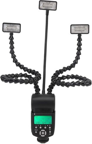 Camera Macro Flash Light, 5600K Flexible 3 Head Camera Flash with LCD Screen 8-Level Brightness Control, Adjustable Arms, Portable Camera Macro Arm Light in Saudi Arabia