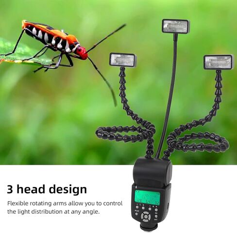 Camera Macro Flash Light, 5600K Flexible 3 Head Camera Flash with LCD Screen 8-Level Brightness Control, Adjustable Arms, Portable Camera Macro Arm Light in Saudi Arabia