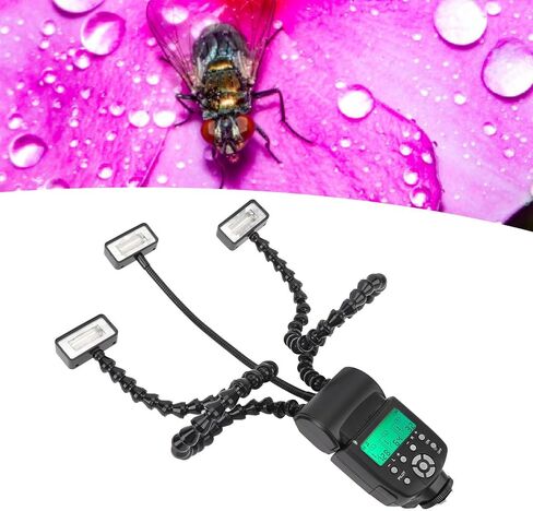 Camera Macro Flash Light, 5600K Flexible 3 Head Camera Flash with LCD Screen 8-Level Brightness Control, Adjustable Arms, Portable Camera Macro Arm Light in Saudi Arabia