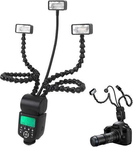 Camera Macro Flash Light, 5600K Flexible 3 Head Camera Flash with LCD Screen 8-Level Brightness Control, Adjustable Arms, Portable Camera Macro Arm Light in Saudi Arabia