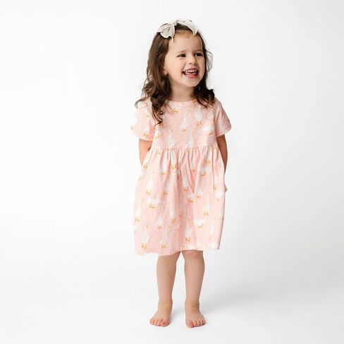 فستان تي شيرت لؤلؤة النحاس: فستان صيفي صغير مع جيوب عميقة و hemline متموج ، أحجام من 0-3M إلى 5T ، نسيج متماسكة متميز in Saudi Arabia
