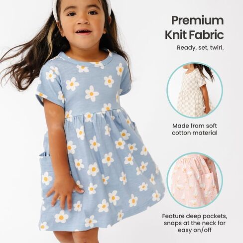 فستان تي شيرت لؤلؤة النحاس: فستان صيفي صغير مع جيوب عميقة و hemline متموج ، أحجام من 0-3M إلى 5T ، نسيج متماسكة متميز in Saudi Arabia