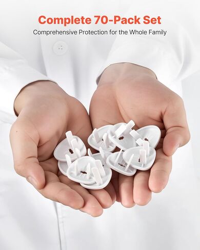 VEVOR Outlet Covers, 70 Pack, Plug Covers for Electrical Outlets, Secure Electric Socket Protector Caps with Shock Prevention, Easy Installation, Insulated ABS, for Home Wall Power Sockets, White in Saudi Arabia