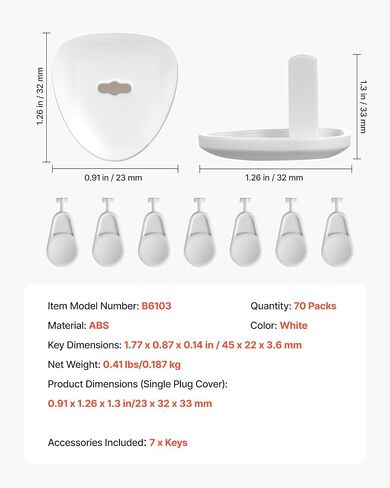 VEVOR Outlet Covers, 70 Pack, Plug Covers for Electrical Outlets, Secure Electric Socket Protector Caps with Shock Prevention, Easy Installation, Insulated ABS, for Home Wall Power Sockets, White in Saudi Arabia
