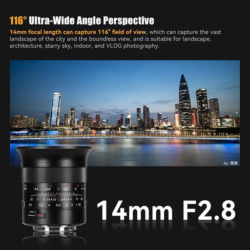 7artisans MF14mm F2.8 Full Frame Ultra Wide Angle 116° Large Aperture Prime Lens Compatible for Canon EOS-R Mount R1,R3,R5,R52,R6,R62,R8,R,RP,R7,R10,R50 Mirrorless Camera in Saudi Arabia