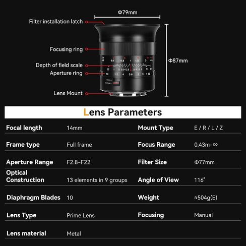 7artisans MF14mm F2.8 Full Frame Ultra Wide Angle 116° Large Aperture Prime Lens Compatible for Canon EOS-R Mount R1,R3,R5,R52,R6,R62,R8,R,RP,R7,R10,R50 Mirrorless Camera in Saudi Arabia
