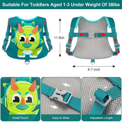 Toddler Harness Leash with Anti Lost Wrist Link, Accmor Kids Dinosaur Harnesses Leashes, Cute Triceratops Kids Walking Wristband Assistant Strap Belt for Parent Baby Boys Outdoor Activity in Saudi Arabia