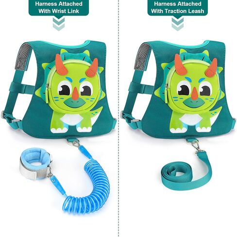 Toddler Harness Leash with Anti Lost Wrist Link, Accmor Kids Dinosaur Harnesses Leashes, Cute Triceratops Kids Walking Wristband Assistant Strap Belt for Parent Baby Boys Outdoor Activity in Saudi Arabia