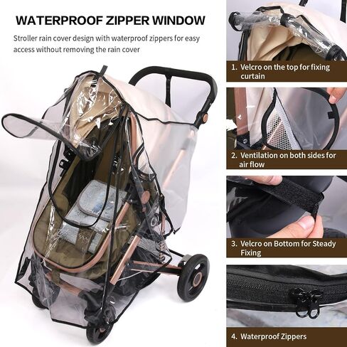 Stroller Rain Cover, Universal Rain Cover for Stroller with Waterproof Zipper, Clear Travel Weather Shield for Baby 4 Season Protection, Rainy Wind Snow Dust (XL, U-Shape Zipper) in Saudi Arabia