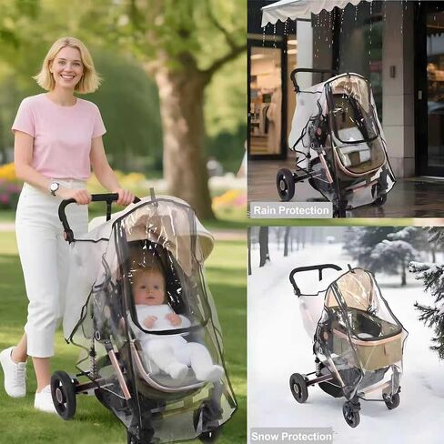 Stroller Rain Cover, Universal Rain Cover for Stroller with Waterproof Zipper, Clear Travel Weather Shield for Baby 4 Season Protection, Rainy Wind Snow Dust (XL, U-Shape Zipper) in Saudi Arabia