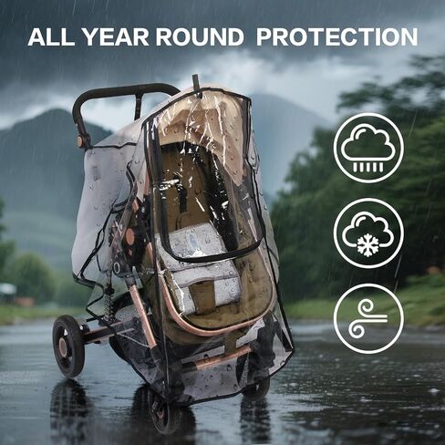 Stroller Rain Cover, Universal Rain Cover for Stroller with Waterproof Zipper, Clear Travel Weather Shield for Baby 4 Season Protection, Rainy Wind Snow Dust (XL, U-Shape Zipper) in Saudi Arabia