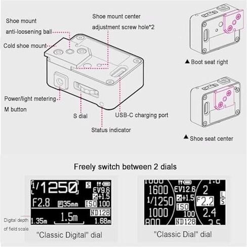 مقياس ضوء الكاميرا الاحترافي مع شاشة OLED ، وسرعة ISO و STERTER القابلة للتعديل ، وتثبيت الأحذية الباردة ، و 30 درجة متوسط ​​القياس للتصوير الفوتوغرافي والكاميرات القديمة - الفضة in Kuwait
