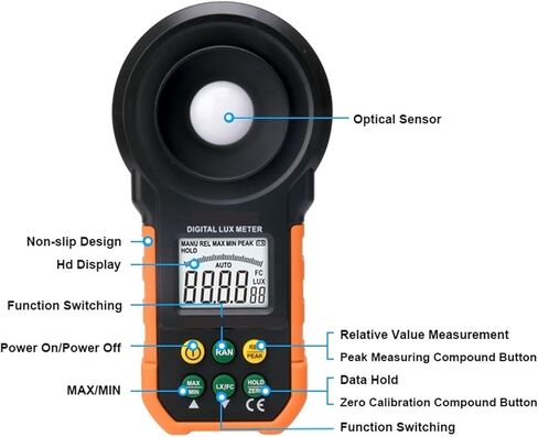 عالي الدقة Digital Lux Meter ، 200،000 Lux Handheld Meter لقياس شدة الإضاءة ، مقياس الإضاءة ومقياس التصوير الفوتوغرافي والبستنة ومراقبة الجودة in Kuwait