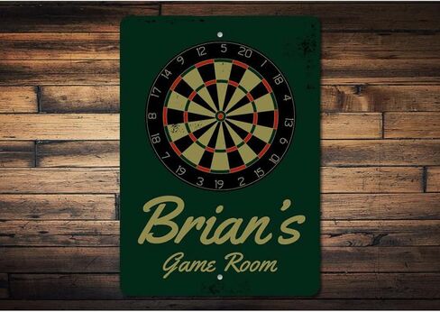 Brian's Game Room اسم علامة الألومنيوم المعدنية لـ Man Cave Wall Decor Space Pace Plaque مع وجود ثقوب مسبقة 8 × 12 بوصة in Kuwait
