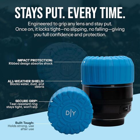 Universal Lens Cap Cover – DSLR Lens Protector for Nikon, Canon, Sony & Other DSLR Cameras – Waterproof & Shockproof (Fits 60-90mm Lenses), Vivid Blue, 2 Pack in Saudi Arabia