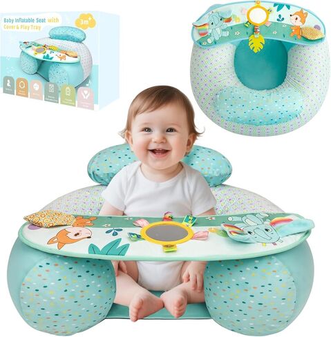 Upgraded Blublu Park Wider U-Shape Inflatable Sit Me Up Floor Seat for Baby 3-36 Months with Cover, Portable Baby Chair with Activity Sensory Tray for Sitting Up, Infant Floor Seats & Loungers, Piano in Saudi Arabia