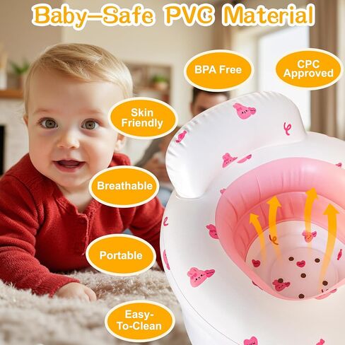 Upgraded Inflatable Baby Seat for 4-36 Months Babies, Tozzaroo Baby Floor Chair with Built-in Air Pump, Full Surround Protection Infant Support Seat for Learning to Sit,Outdoor, Travel (Bear) in Saudi Arabia