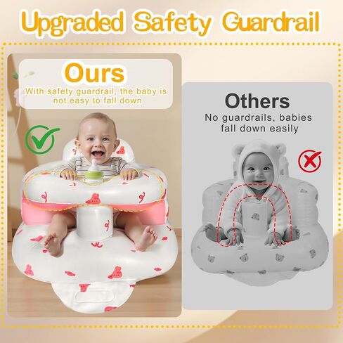 Upgraded Inflatable Baby Seat for 4-36 Months Babies, Tozzaroo Baby Floor Chair with Built-in Air Pump, Full Surround Protection Infant Support Seat for Learning to Sit,Outdoor, Travel (Bear) in Saudi Arabia