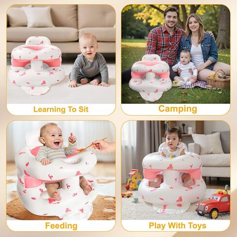 Upgraded Inflatable Baby Seat for 4-36 Months Babies, Tozzaroo Baby Floor Chair with Built-in Air Pump, Full Surround Protection Infant Support Seat for Learning to Sit,Outdoor, Travel (Bear) in Saudi Arabia