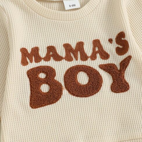 Newborn Baby Boy Clothes Mamas Boy Letters Embroidered Waffle Baby Sweatshirt Romper + Pants Sets Fall Winter Outfits in Kuwait