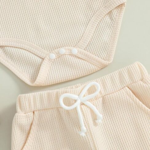 Newborn Baby Boy Clothes Mamas Boy Letters Embroidered Waffle Baby Sweatshirt Romper + Pants Sets Fall Winter Outfits in Kuwait