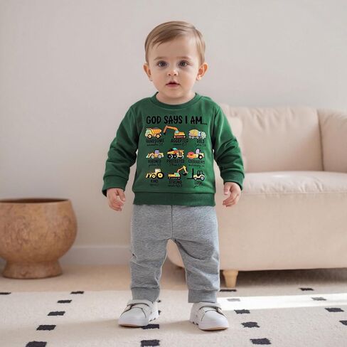 Fernvia Toddler Boy Fall Winter Clothes God Says I Am Long Sleeve Pullover Sweatshirts + Solid Joggers Pants Outfits Set in Kuwait
