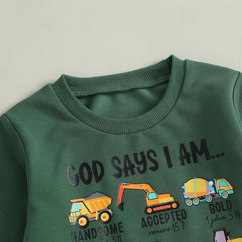 Fernvia Toddler Boy Fall Winter Clothes God Says I Am Long Sleeve Pullover Sweatshirts + Solid Joggers Pants Outfits Set in Kuwait
