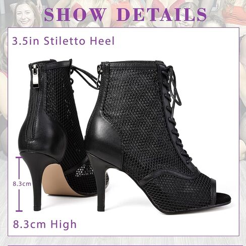 Women's Peep Toe Stiletto Dance Heels-Summer Sexy Black Dancing Booties, Comfortable Performance Shoes for Parties & Practice in Saudi Arabia