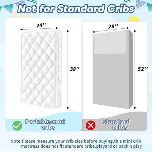 Mini Crib Mattress, 38’’x24’’ Dual Sided with Firm Support and 3" Thick Premium Foam, Hypoallergenic, Comfort, Breathable, Quiet & Odorless, Fits Mini and Portable Travel Cribs in Saudi Arabia