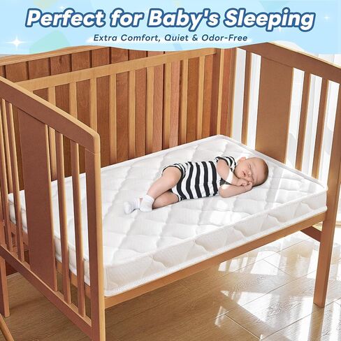 Mini Crib Mattress, 38’’x24’’ Dual Sided with Firm Support and 3" Thick Premium Foam, Hypoallergenic, Comfort, Breathable, Quiet & Odorless, Fits Mini and Portable Travel Cribs in Saudi Arabia