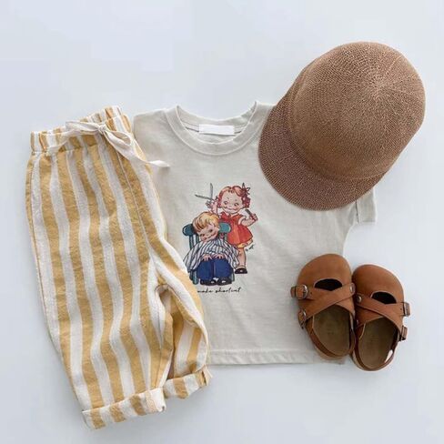 Boys' Cotton Linen Harem Bloomers Pants for Baby Toddler Striped Bloomer Elastic Basic Harem Pants Joggers 6-12 Months Yellow in Saudi Arabia