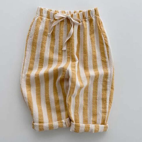 Boys' Cotton Linen Harem Bloomers Pants for Baby Toddler Striped Bloomer Elastic Basic Harem Pants Joggers 6-12 Months Yellow in Saudi Arabia