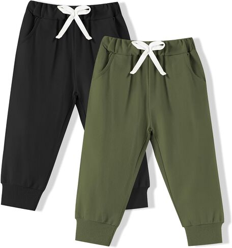 Dream Bus 2 Pack Toddler Boy Pants مع الجيوب الصغيرة والطفل السراويل الصعود ، سروال من القطن لمدة 9 أشهر - 4T in Kuwait