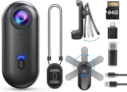 كاميرا Boblov W4 Mini Body ، كاميرا يمكن ارتداؤها مع مقطع 360 درجة قابلة للتدوير ومقطع مغناطيسي ، 120 دقيقة لتسجيل 1080 بكسل ، وسهل الاستخدام للمحاضرة ، والسفر ، والمشي للحيوانات الأليفة والأنشطة الخارجية (64 جيجابايت) in Saudi Arabia