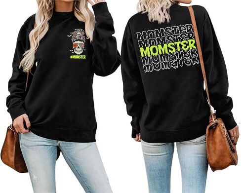 LOTUCY Momster Sweatshirt Women Funny Mom Pullover Halloween Skull Graphic Long Sleeve Shirts Tops in Kuwait