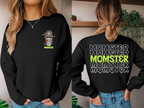 LOTUCY Momster Sweatshirt Women Funny Mom Pullover Halloween Skull Graphic Long Sleeve Shirts Tops in Kuwait