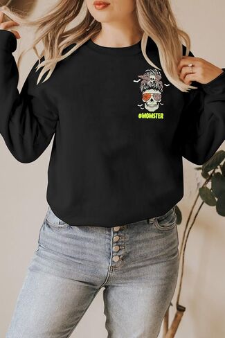 LOTUCY Momster Sweatshirt Women Funny Mom Pullover Halloween Skull Graphic Long Sleeve Shirts Tops in Kuwait