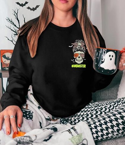LOTUCY Momster Sweatshirt Women Funny Mom Pullover Halloween Skull Graphic Long Sleeve Shirts Tops in Kuwait