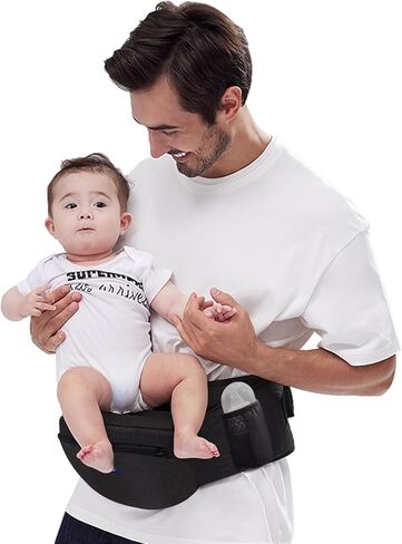 Baby Hip Carrier,Adjustable Extended Waistband with Various Pockets-Ergonomic,Baby Carrier with Hip Seat for Newborns & Toddlers(Black) in Saudi Arabia