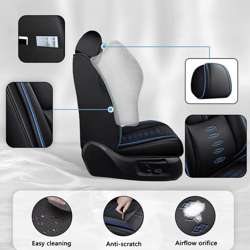 2 أغطية مقعد للسيارة الأمامية لأغطية مقاعد Hyundai Santa Fe Sport 2014-2018 مع دعم مقعد للقطعة من Nappa Leather المضادة للانزلاق لـ Hyundai Santa Fe Sport （Black & Gray-Deluxe） in Kuwait
