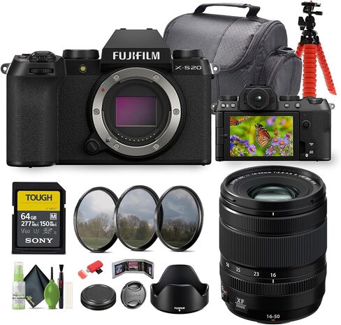 حزمة Fujifilm X-S20 Mirrorless Camera (أسود) مع Fuji XF 16-50mm F/2.8-4.8 R LM WR عدسة + 64 جيجابايت SF-M سلسلة صعبة UHS-II SDXC CART in Saudi Arabia
